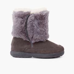  Soft fur boot with double adherent closure Grey