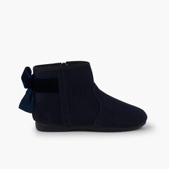 Boots with velvet bow and zip closure Navy Blue