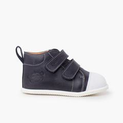 White toe sport leather bootie Navy Blue