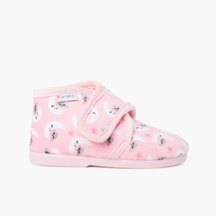 Printed slip-on closure house boots Pink Moon