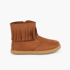 Fringed Booties with Zip for First Steps Camel