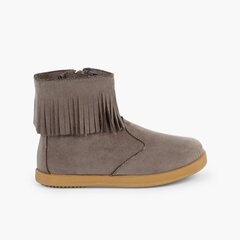 Fringed Booties with Zip for First Steps Grey