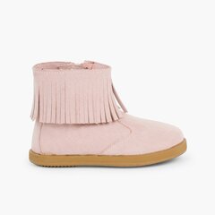 Fringed Booties with Zip for First Steps Pink