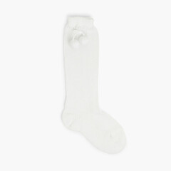 CONDOR Pointelle High Socks with Pompom White