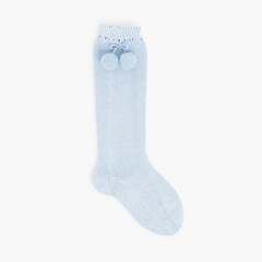 CONDOR Pointelle High Socks with Pompom Bluish
