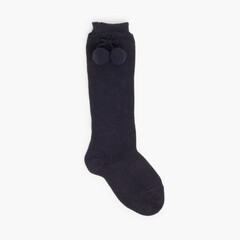 CONDOR Pointelle High Socks with Pompom Navy Blue