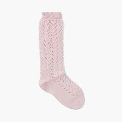 Perlé Openwork Knee-High Socks Pink
