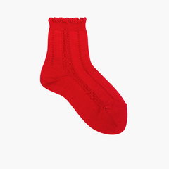 Short Socks with Scalloped Edges Red