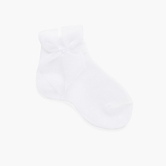 Plain short organza bow socks White