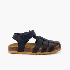Boy's leather crab sandals with bio sole Navy Blue