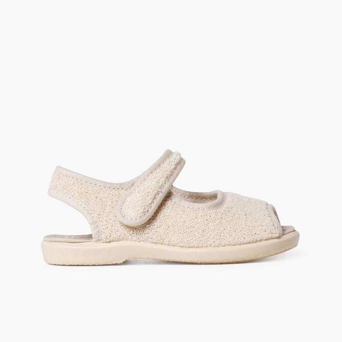 Childrens towelling open toe slippers sale