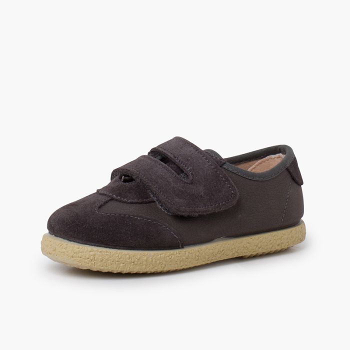 Suede and faux leather trainers