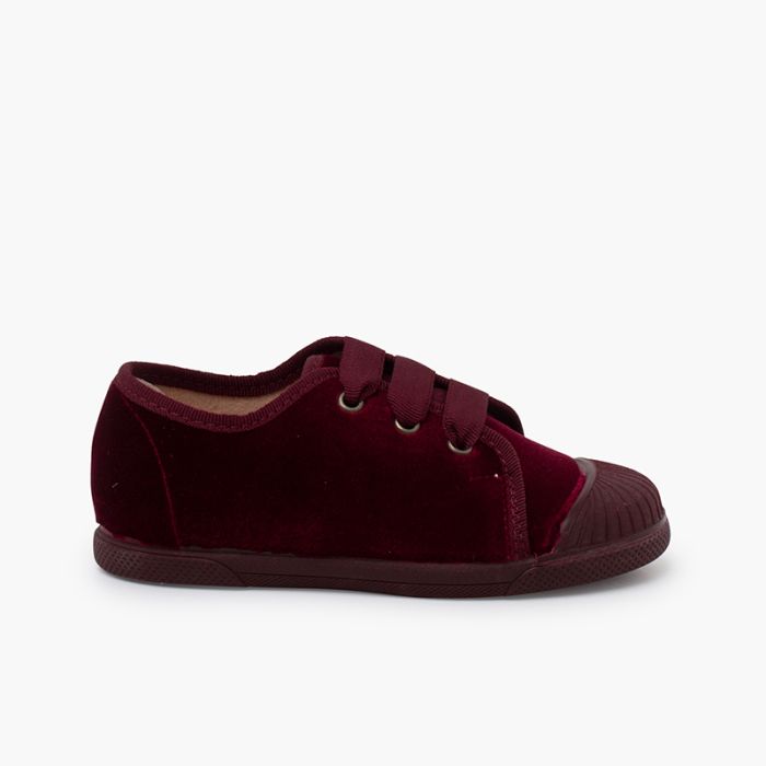 Burgundy velvet trainers top