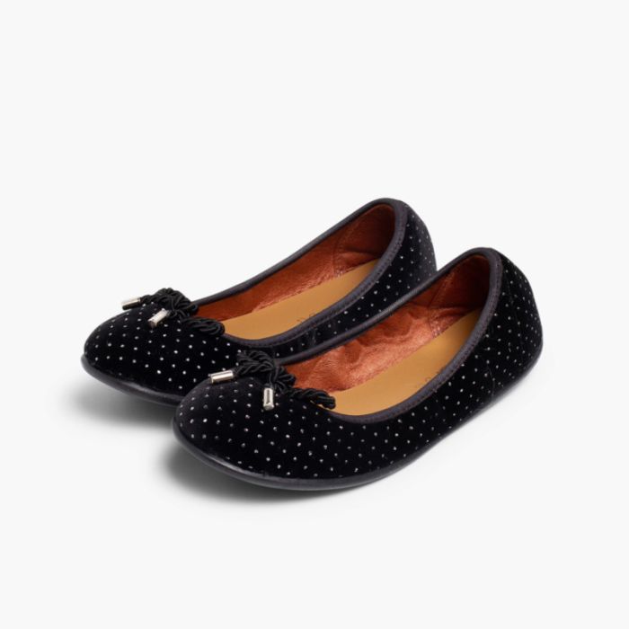 Velvet ballerina shoes with bow and sparkles
