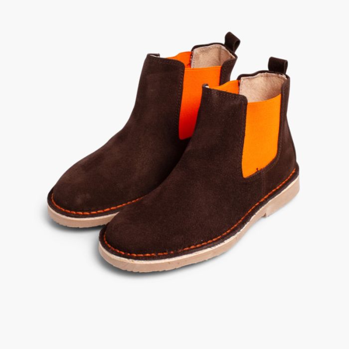 Suede Chelsea Boots with Coloured Elastic