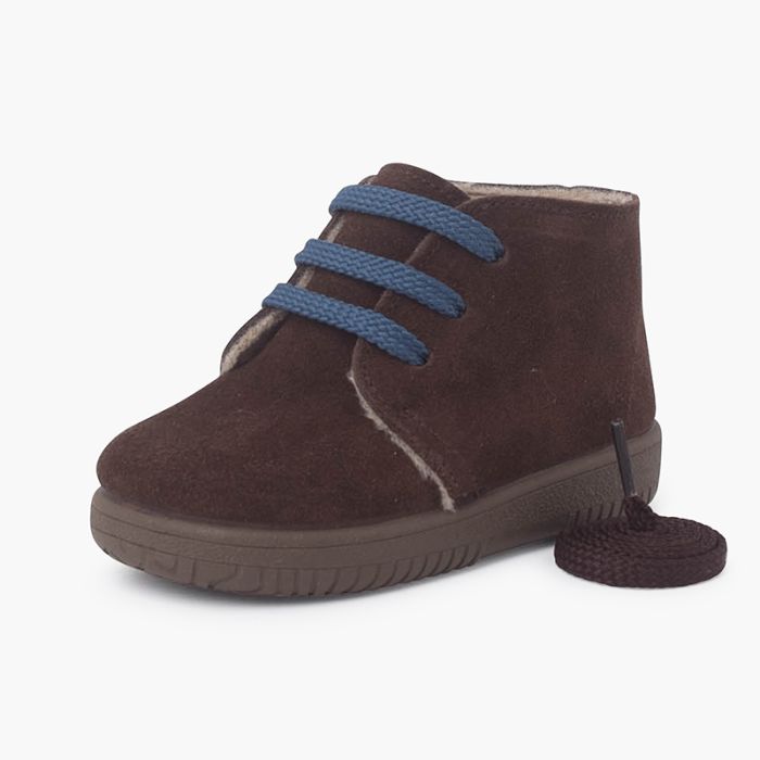 Kids Suede Boots with Coloured Laces and Stitchings