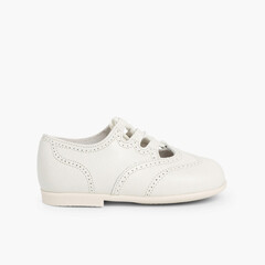 Leather Lace-Up Oxford Shoes Beige
