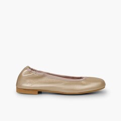 Pearlescent Leather Ballet Flats for Women and Girls Gold