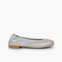 Pearlescent Leather Ballet Flats for Women and Girls Silver