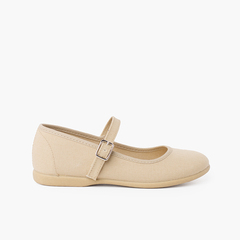 Girls´ canvas Mary Janes with buckle fastening Sand
