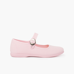 Canvas Mary Janes with Japanese buckle fastening Pink