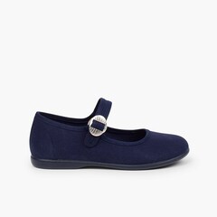 Canvas Mary Janes with Japanese buckle fastening Navy Blue