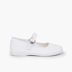 Canvas Mary Janes with Japanese buckle fastening White