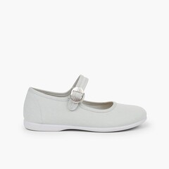 Canvas Mary Janes with Japanese buckle fastening Grey