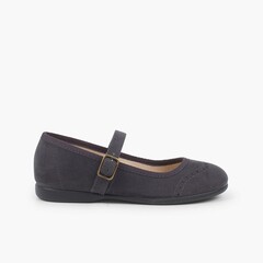 Perforated Serratex Buckle Mary Janes Grey