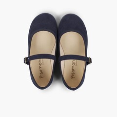 Perforated Serratex Buckle Mary Janes Navy Blue