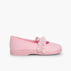 Girls' Mary Janes with Elasticated Lace Strap Pink
