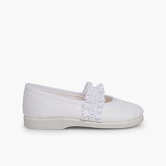 Girls' Mary Janes with Elasticated Lace Strap White