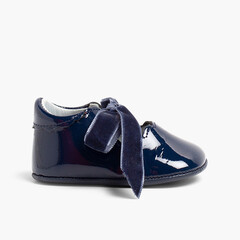 Mary Jane Bootie Patent Leather Velvet Bow  Navy Blue