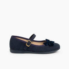 Girl´s Mary Janes with a velvet bow and buckle  Navy Blue