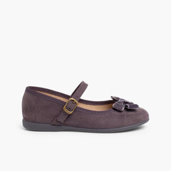 Girl´s Mary Janes with a velvet bow and buckle  Grey