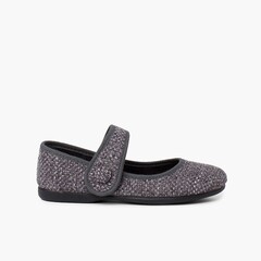Tweed Mary Janes with strap closure Grey