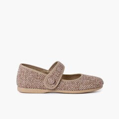 Tweed Mary Janes with strap closure Taupe
