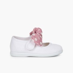 Angel-style Mary Janes with Polka Dot Bow White and Pink