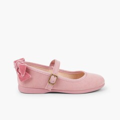 Buckle Mary Janes Velvet Bow in Back Pink
