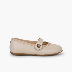 Girls Ceremonial Leather Mary Jane Shoes Beige