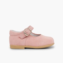 Girls Buckle Up Suede Mary Janes Baby Pink