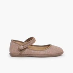 Girls Metallic Linen Mary Janes with loop fasteners Blush pink