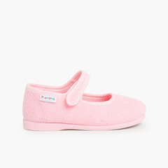 Girls Towelling Bouclé Mary Jane Slippers Pink