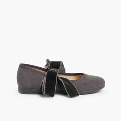 Mary Janes with a velvet bow for girls Grey