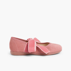 Mary Janes with a velvet bow for girls Pink