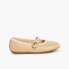 Girls Colourful Leather Mary Janes Camel
