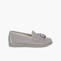 Faux suede moccasins with tassels Pearl Grey