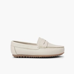 Boys´ leather moccasins with detail mask Off-White