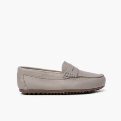 Boys´ leather moccasins with detail mask Grey