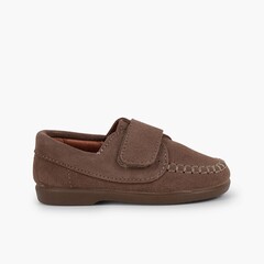 Boys Riptape Suede Loafers Taupe